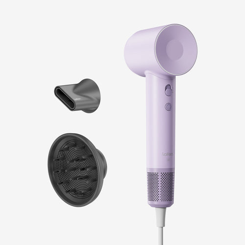 Laifen SE high-speed hair dryer in matte purple with diffuser and smooth nozzle