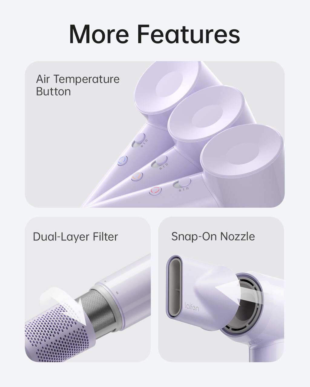 Laifen SE Lite Purple Magnetic Nozzle and Hair Care Features