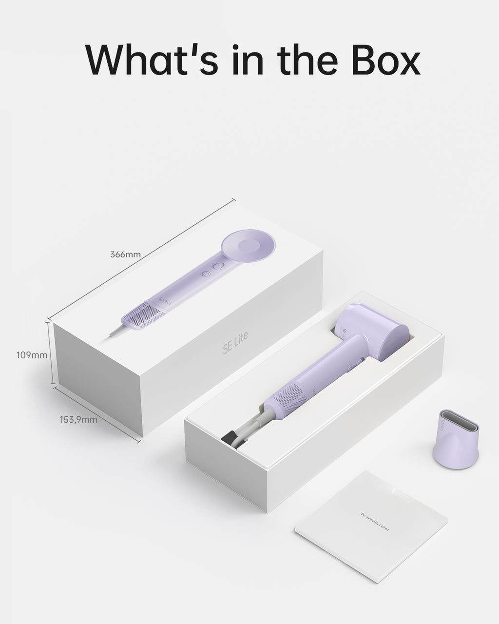 Laifen SE Lite Purple Hair Dryer Package Contents and Accessories